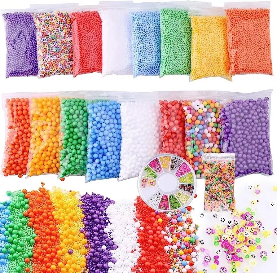 Slime Foam Beads Foam Balls Colors Rainbow Fruit Beads Craft Add ins Homemade DIY Kids Ingredients Styrofoam Supplies