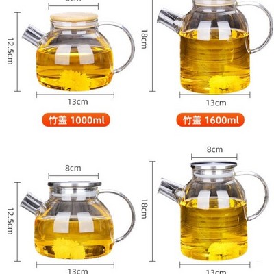 Heat Resistant Borosilicate Clear Glass Teapot With Tea  Infuser  Warmer And Glass Or Bamboo  Lid