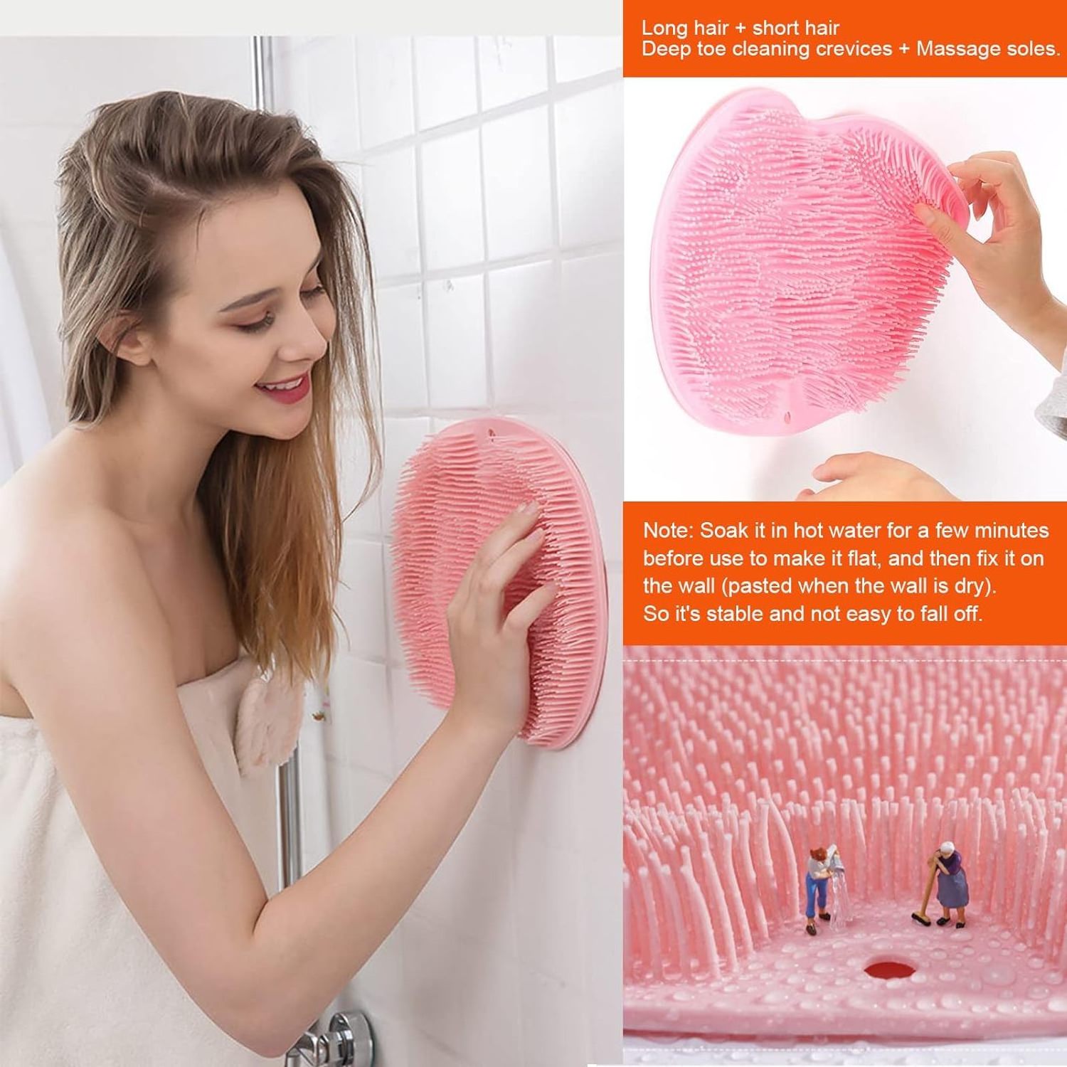 Shower Back & Foot Scrubber,Wall Mounted Back Scrubber Silicone Bath Massage Cushion Brush with Suction Cups,Bathroom Wash Foot