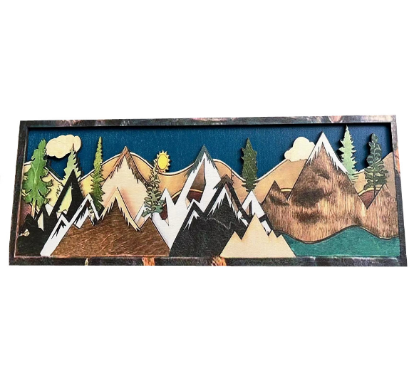 Wood Mountain Wall Art 3D Stereo Natural Landscape Sculpture Abstract Painting Carving Wall Mounted for Home Decoration