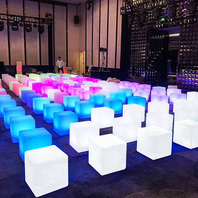 outdoor Party Event decorating supplies led bar cube chairs illuminated cube stool plastic led cube seating