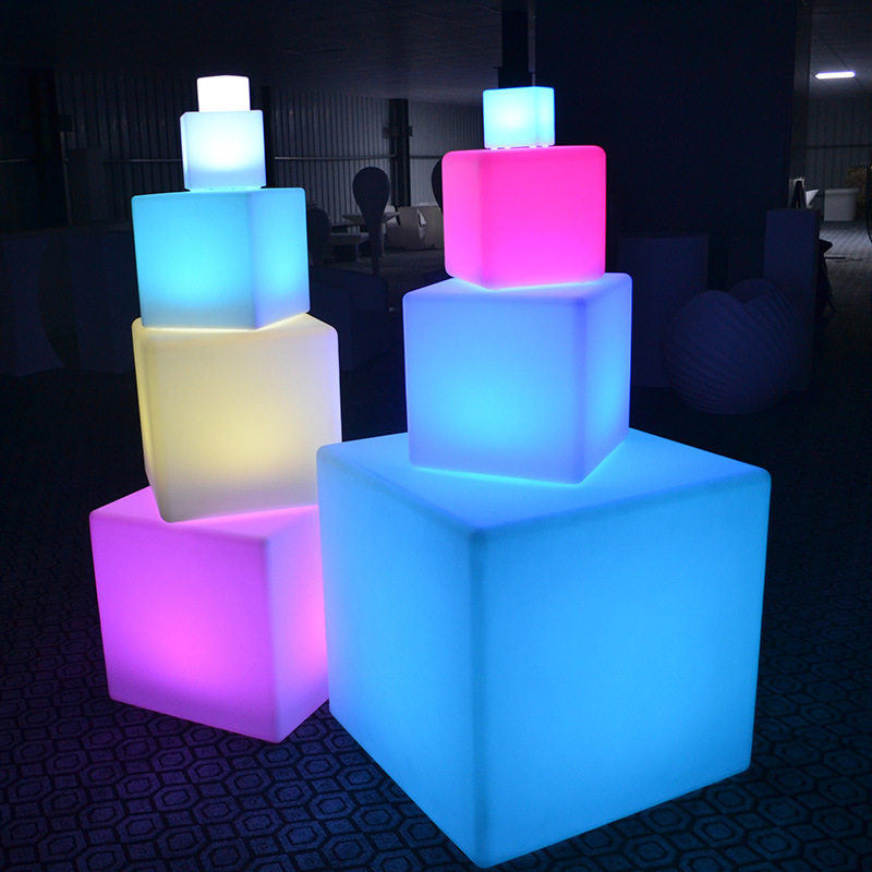 outdoor Party Event decorating supplies led bar cube chairs illuminated cube stool plastic led cube seating