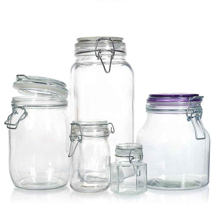 High Quality Wire Snap Lid Food Storage Swing Top 300ml Clear Airtight Glass Jar