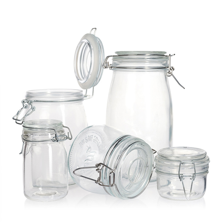 High Quality Wire Snap Lid Food Storage Swing Top 300ml Clear Airtight Glass Jar