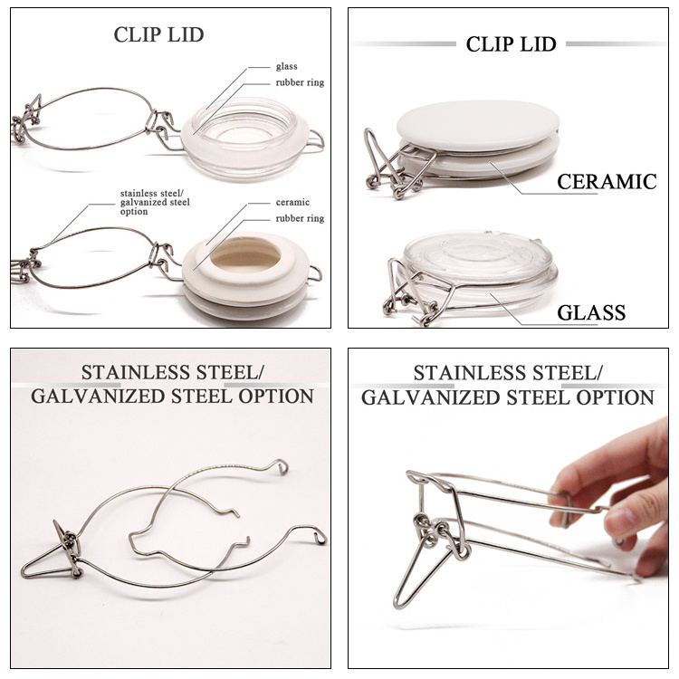 32 oz Customized Cheap Food Mason Glass Organization Canisters for Pickle Jam Sauce Clip Top Glass Jar with Wooden Lid