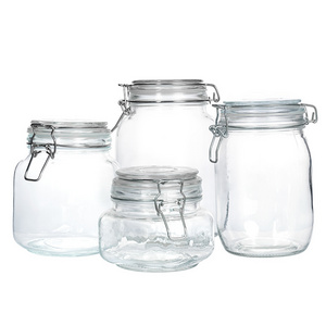 Free Samples Multi Sizes Round and Square Swing Top Food Preserving Glass Jars with Hinged and Clip Lids