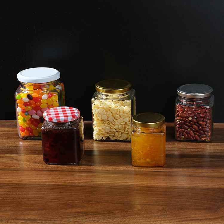 Square House Storage Container Empty Bottles Canned Glass Jars Sauce Bottles