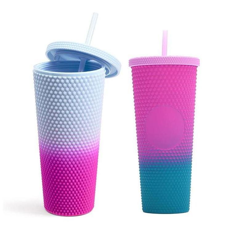 Ready To Ship Pink Matte 22Oz Portable Sippy Cup Studded Cup With Straw Lid