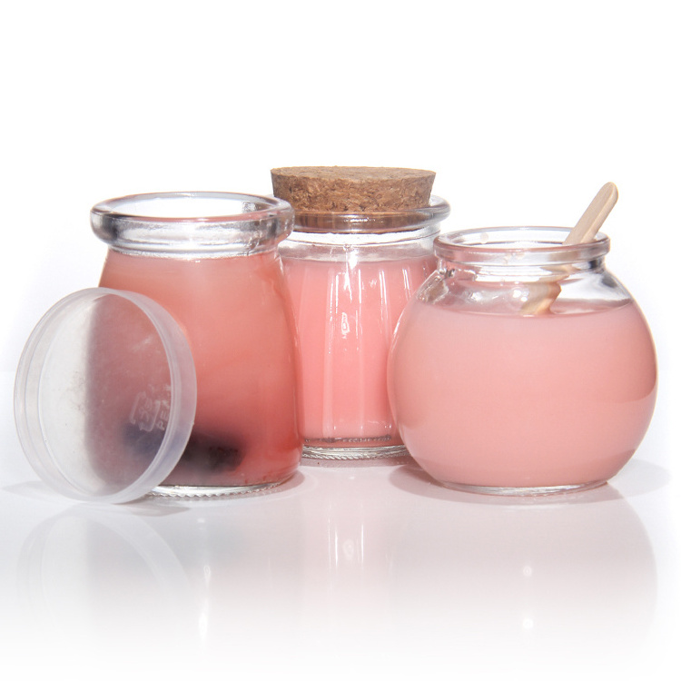 Wholesale Milk Drink Container Pot 150ml Glass Pudding Jar Yogurt Pudding Cup 5oz With Cork Lid