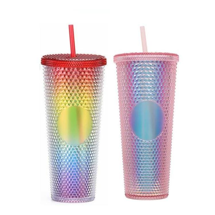 Ready To Ship Pink Matte 22Oz Portable Sippy Cup Studded Cup With Straw Lid