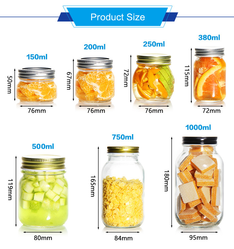 High Borosilicate Food Container Shape Customize Fruit Jar Glass With Metal Lid