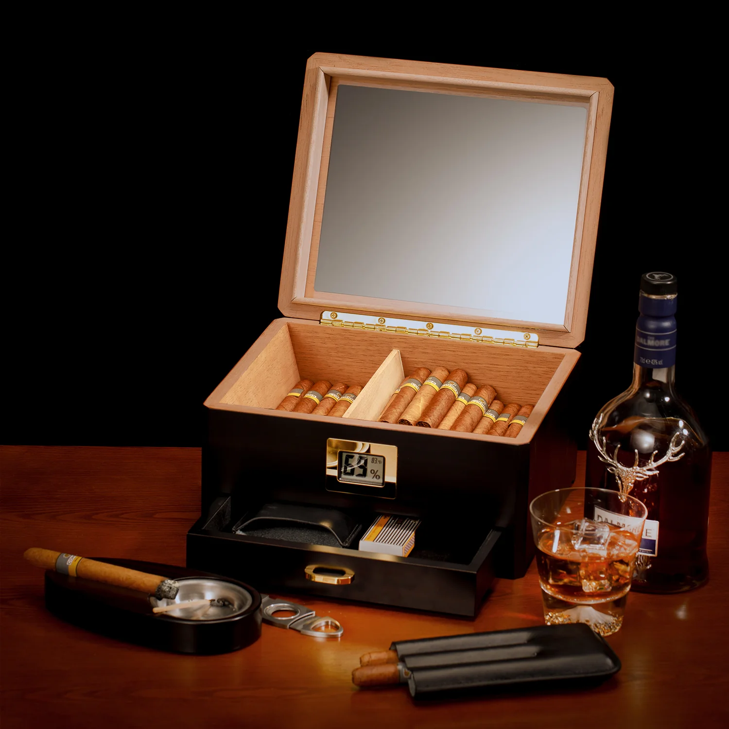 Best Seller Drawer Cigar Box Humidor With Cutter And Lighter Cigar Accessories