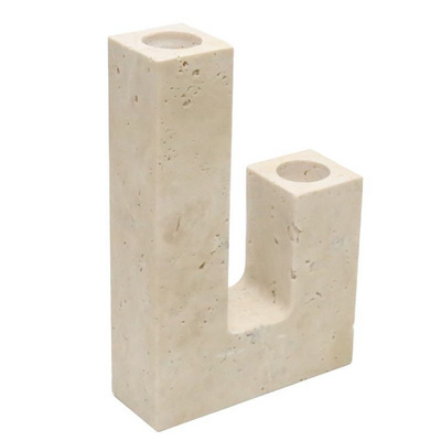 European Design Natural Stone Beige Travertine Candle Holders Lanterns And Matte Candle Jars