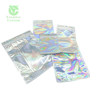 Color Reclosable Holographic Rainbow Pink Zipper Packaging Bag Cosmetic Jewelry Flat Pouches Laser Small Plastic Zip Lock Bags