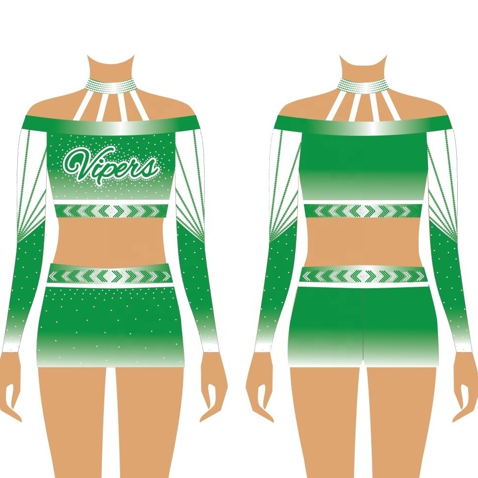 new design custom sublimated long sleeves  pink cheerleading uniform