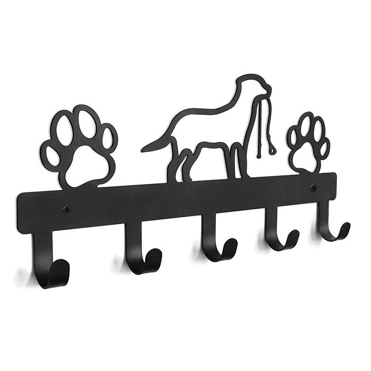 Household Decor Glossy Power Coating Rack Holder Hanger Black Metal Custom Shape Animals Leash Hanger