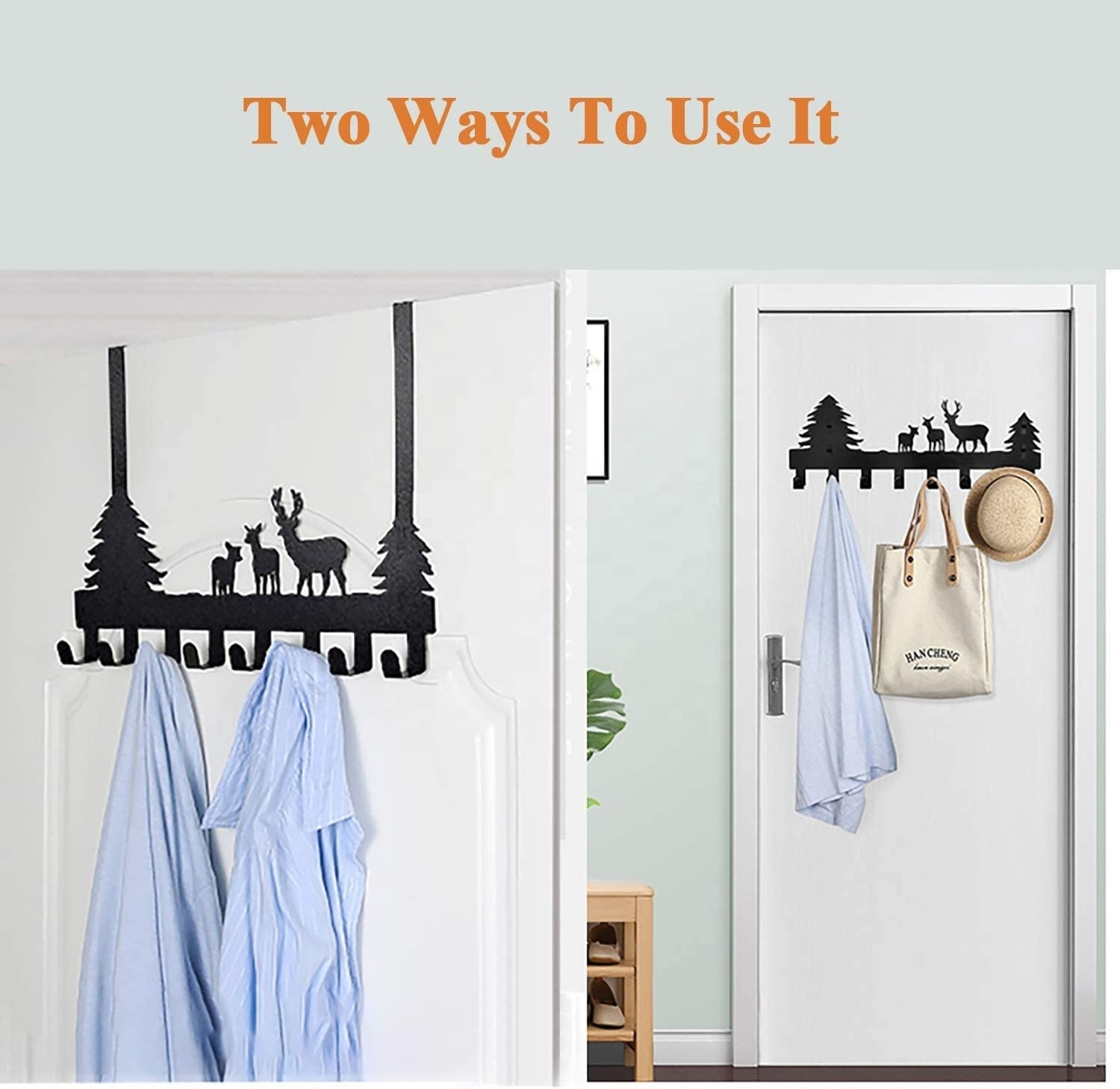 OEM Laser Cut Bending Heavy Duty Black Steel Wall Mounted Over the Door Hook Hanger Organizer Rack for Towel/Hat/Coat/Bag