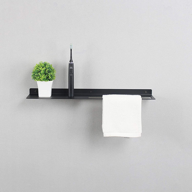 Custom Laser Cutting Bending Metal Floating Bathroom Shelf Stainless Steel Finish Black Shower Shelf