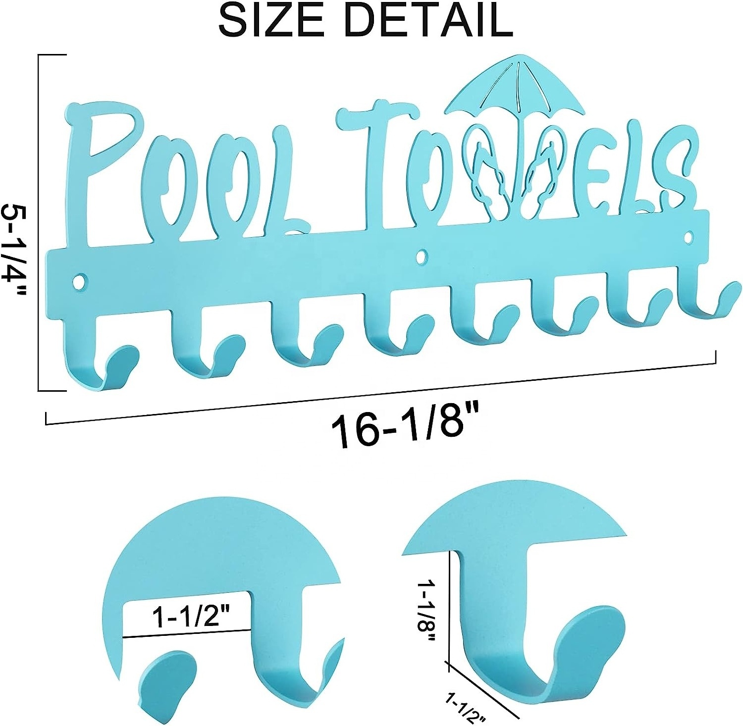 Black Powder Coated Aluminum Towel Hanger for Hanging Bathrobes Wall Mounted Beach/Pool Towel Rack with 8 Hooks