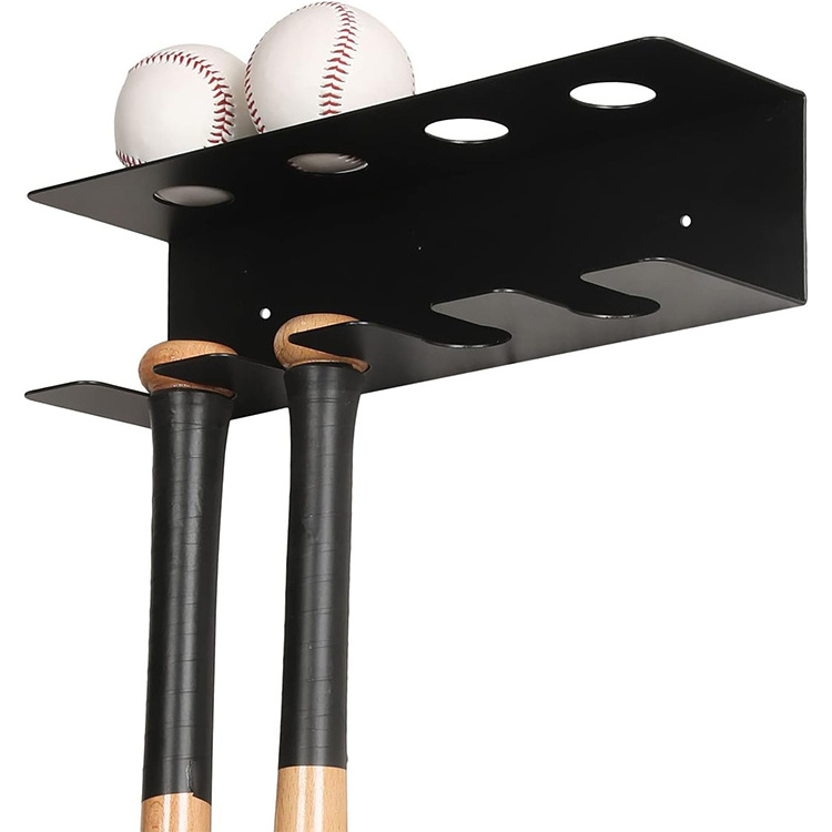 Custom Baseball Bat Holder Organizer Matte Black Powder-coated Metal Finish Baseball Wall Mount Storage Rack