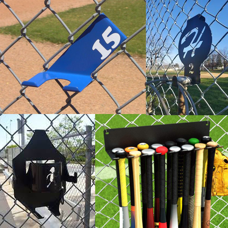 Custom Black Metal Wall Mount Baseball Holder Wall  Hooks Sports Equip Slugger Baseball Bats Display Rack