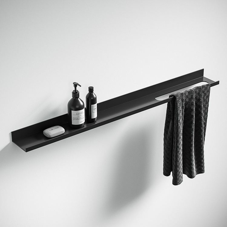 Custom Laser Cutting Bending Metal Floating Bathroom Shelf Stainless Steel Finish Black Shower Shelf