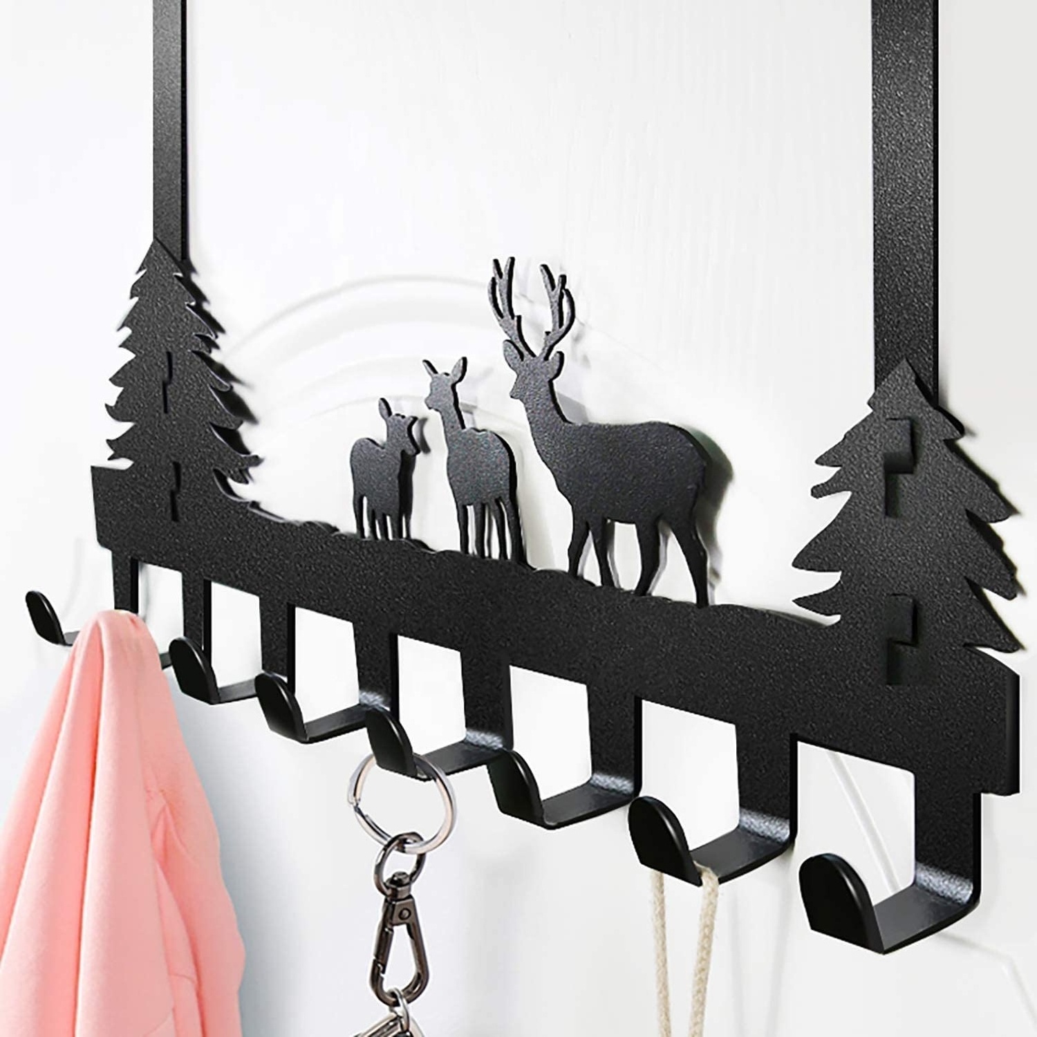 OEM Laser Cut Bending Heavy Duty Black Steel Wall Mounted Over the Door Hook Hanger Organizer Rack for Towel/Hat/Coat/Bag