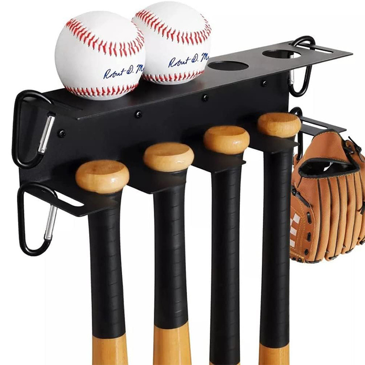 Custom Baseball Bat Holder Organizer Matte Black Powder-coated Metal Finish Baseball Wall Mount Storage Rack