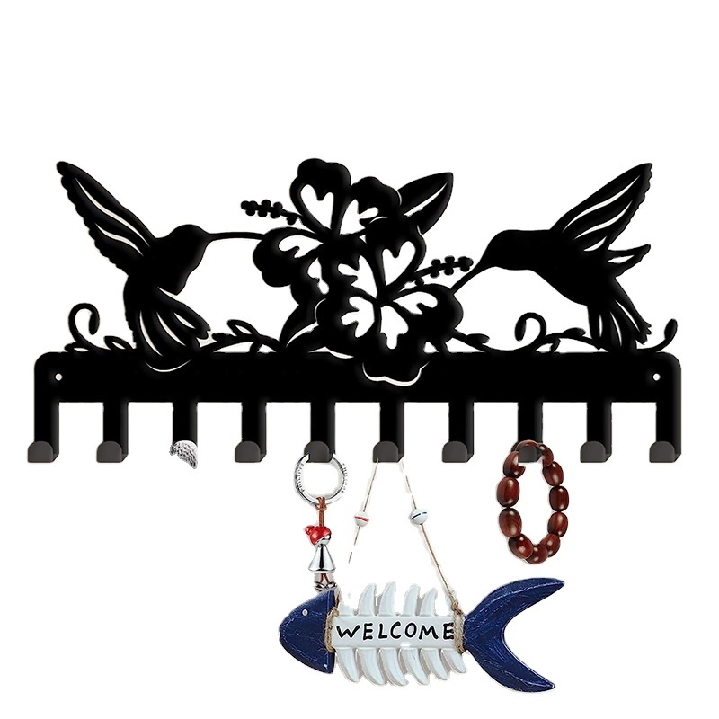 Custom Key Holder Black Wrought Iron Metal Art Decor Wall Mount Hanging Signs