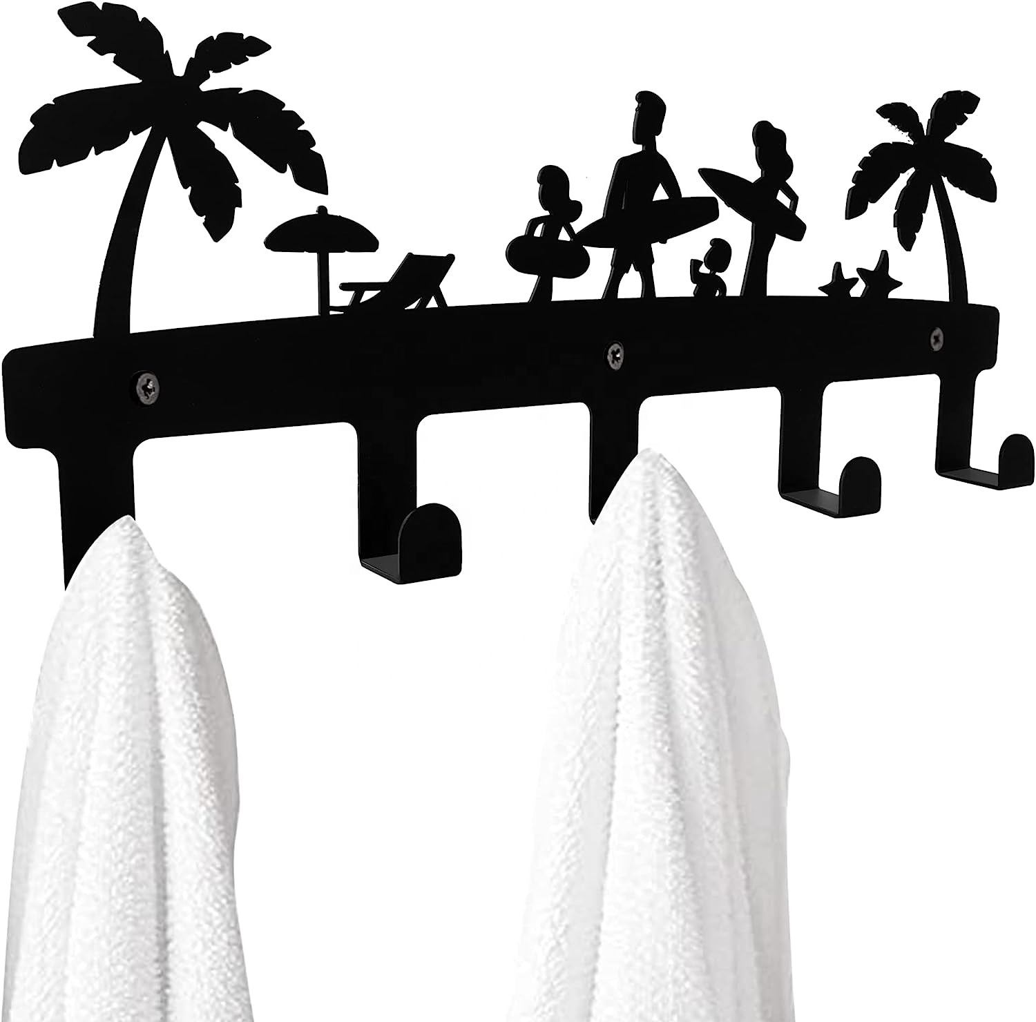 Black Powder Coated Aluminum Towel Hanger for Hanging Bathrobes Wall Mounted Beach/Pool Towel Rack with 8 Hooks