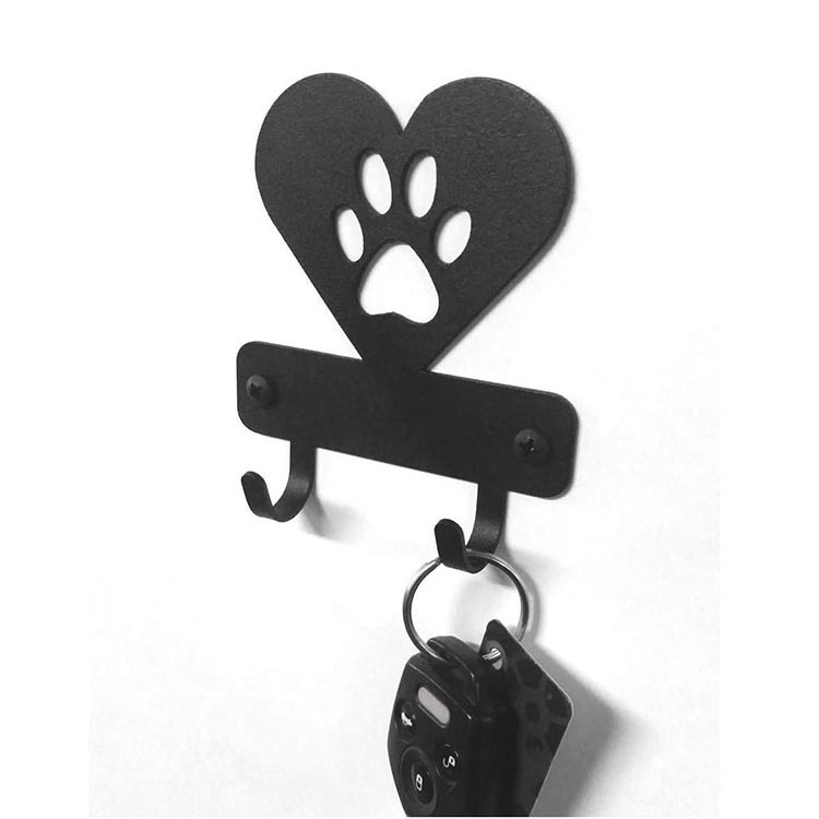 Wall Mount Power Coating Black Metal Dog Hanger OEM Custom Laser Cut Metal Dog Leash Holder