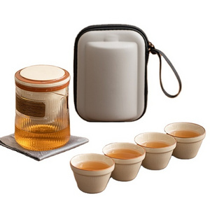 Portable Outdoor Travel Tea Set 5pcs Ceramic Camping 1 Tea pot 4 cups gift set