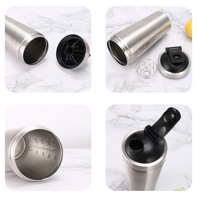 304 Stainless Steel Metal Shaker Bottle Gym Shaker Bottle Multifunctional Protein Shaker Large Capacity Graduated Cup