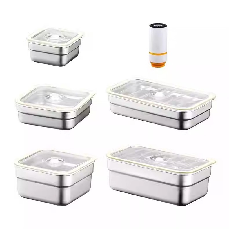 vacuum seal preservation box rectangular refrigerator sealed storage box airtight stainless steel food container