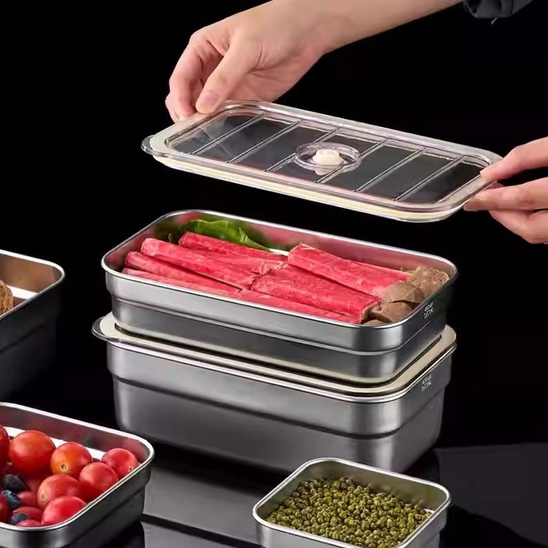 vacuum seal preservation box rectangular refrigerator sealed storage box airtight stainless steel food container