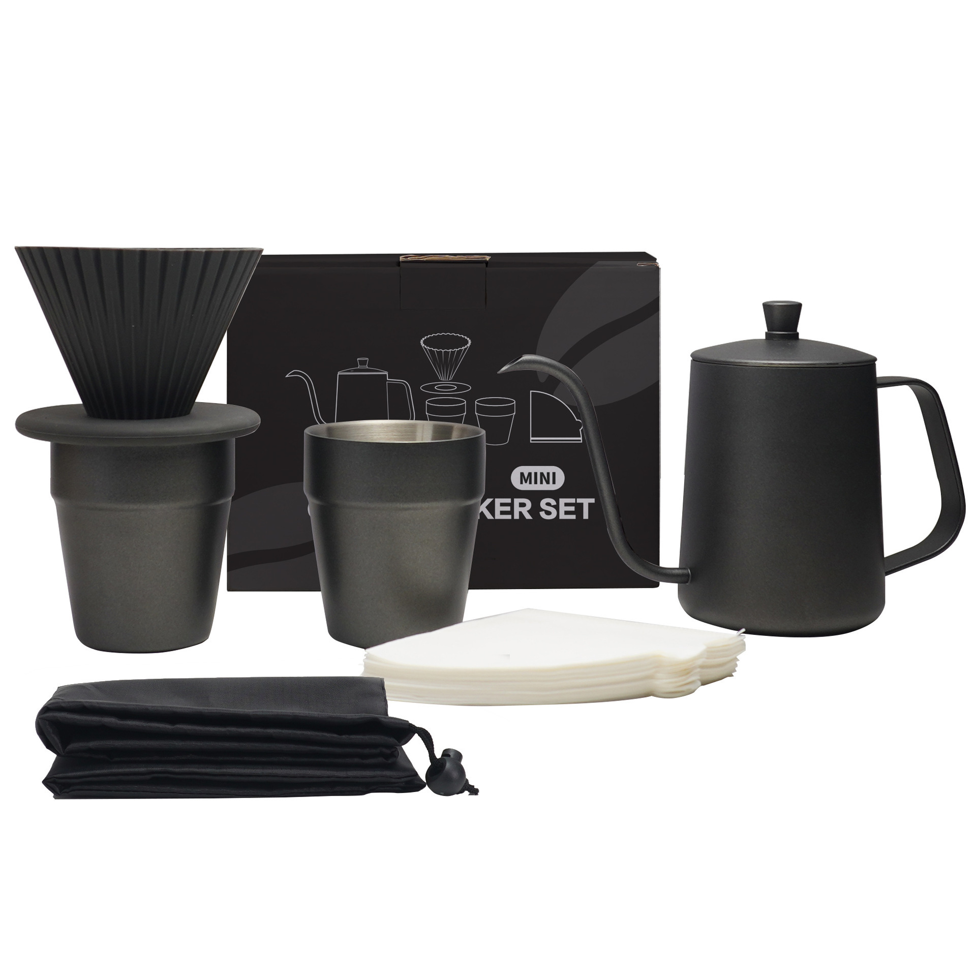 Hand brewed coffee pot gift box travel coffee utensils home portable dripper filter coffee pour over set