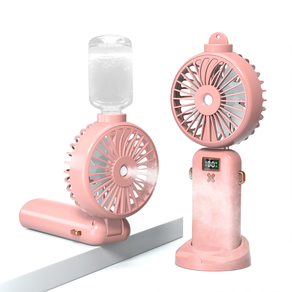 digital display misting spray small fan handheld rechargeable usb folding water fan portable outdoor mini cooling hand fan