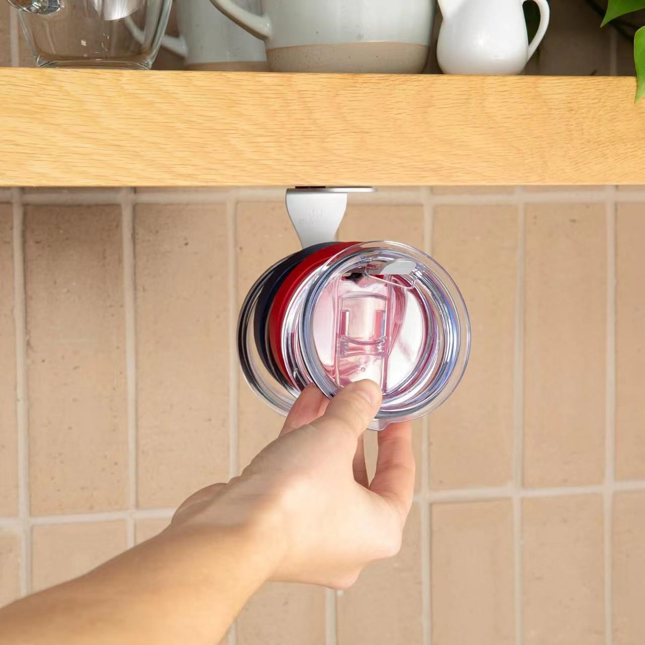 cup lid storage rack under the cabinet space saving metal tumbler lid organizer