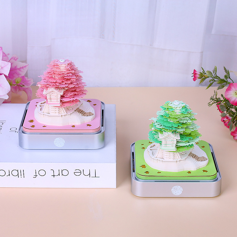 Paper Sculpture Decoration 3D Note pad block 3D memory pad 2024 Cherry Blossom Sakura tree Mushroom House 3D Earth Calendar