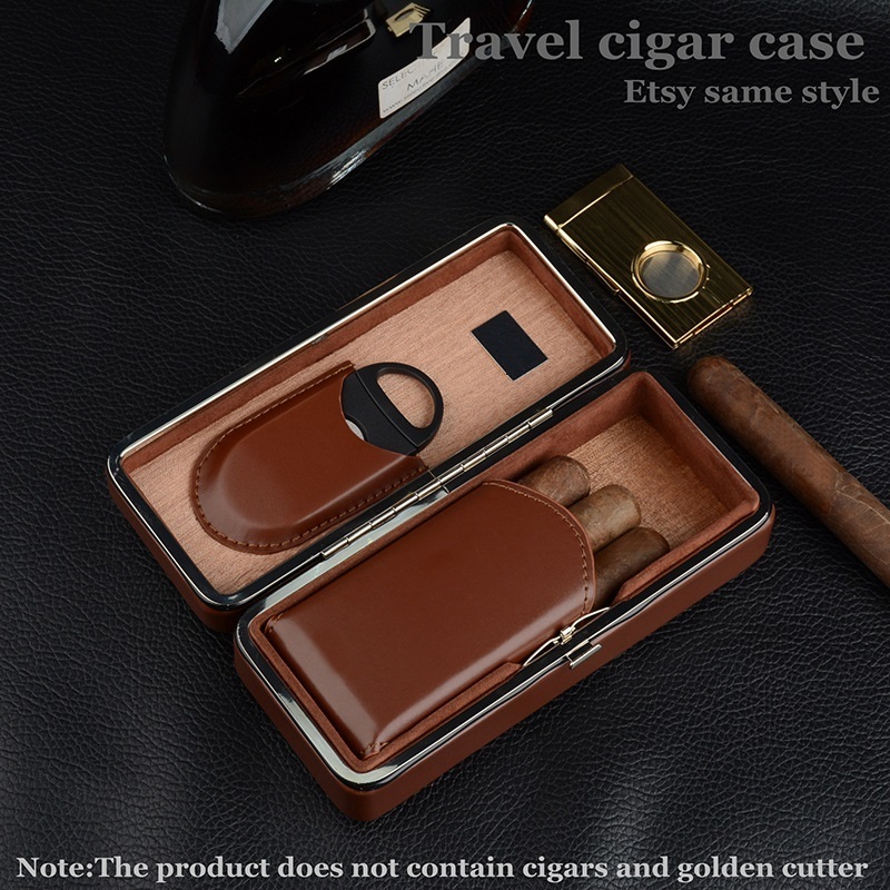 Genuine Leather Rectangle Cigar Box Portable Travel Cigar Humidor Tube Holder Cigars Accessories