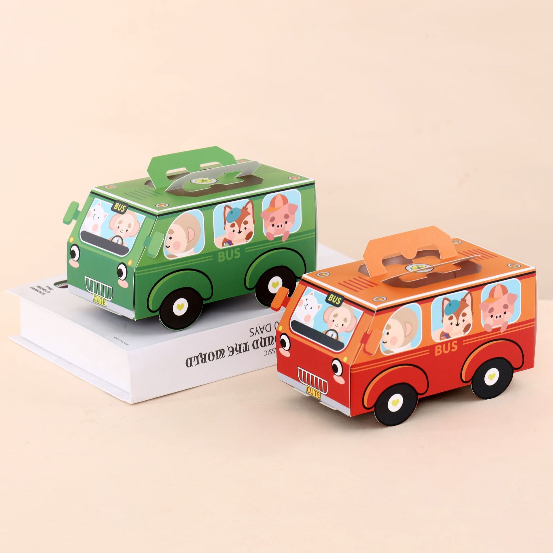 Children's Birthday Cartoon Bus Cake Box Portable Candy Egg Tart Dessert Box