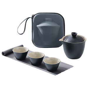 Portable Travel Kung Fu Tea Set Outdoor Tea Maker One Pot Three Cup ceramic gift tea cup set