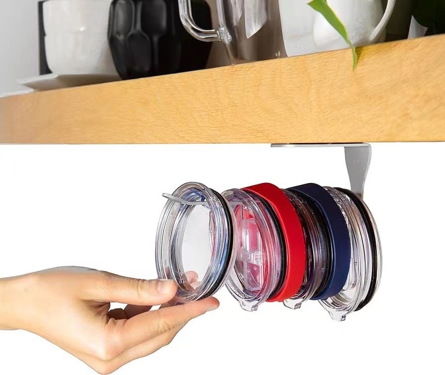 cup lid storage rack under the cabinet space saving metal tumbler lid organizer