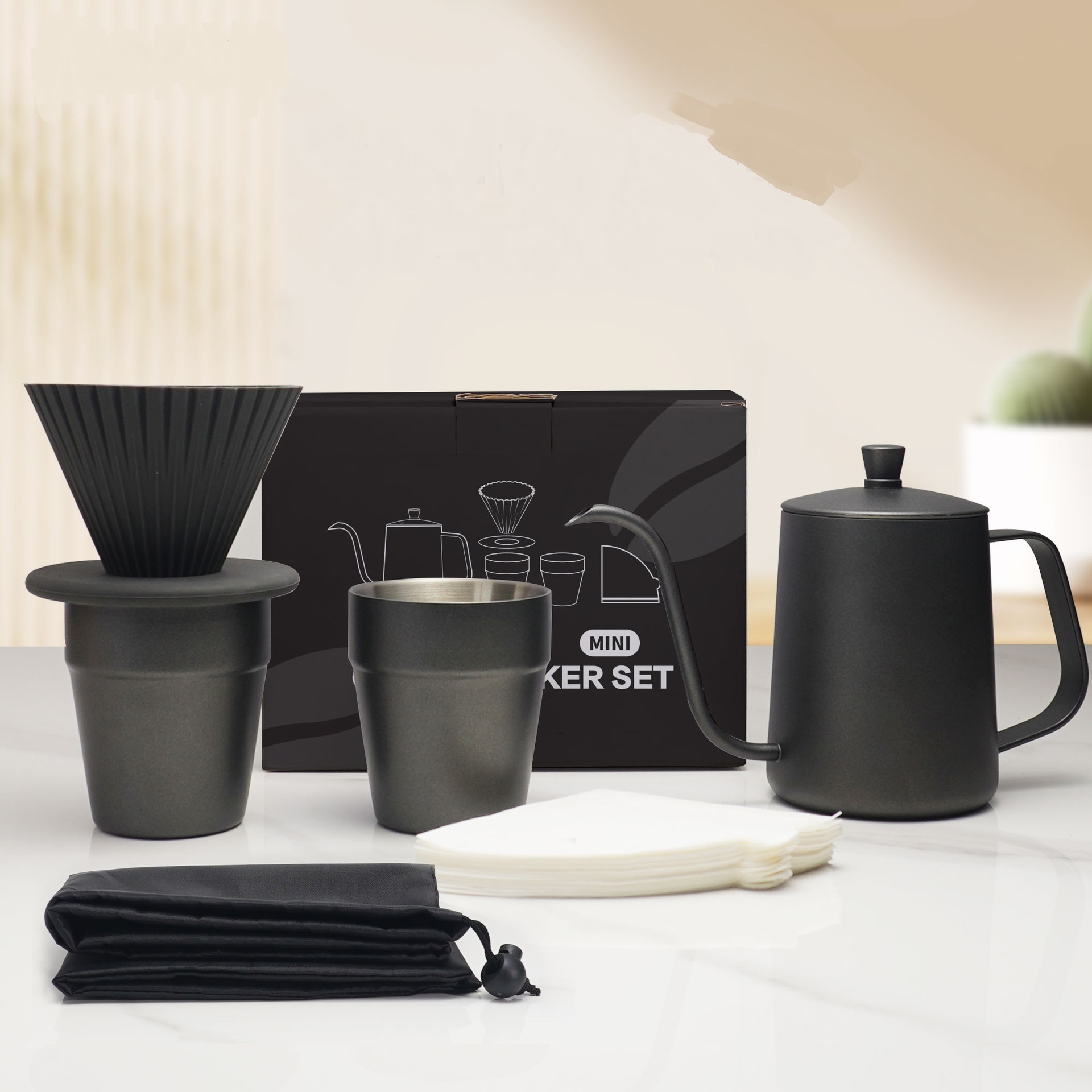 Hand brewed coffee pot gift box travel coffee utensils home portable dripper filter coffee pour over set