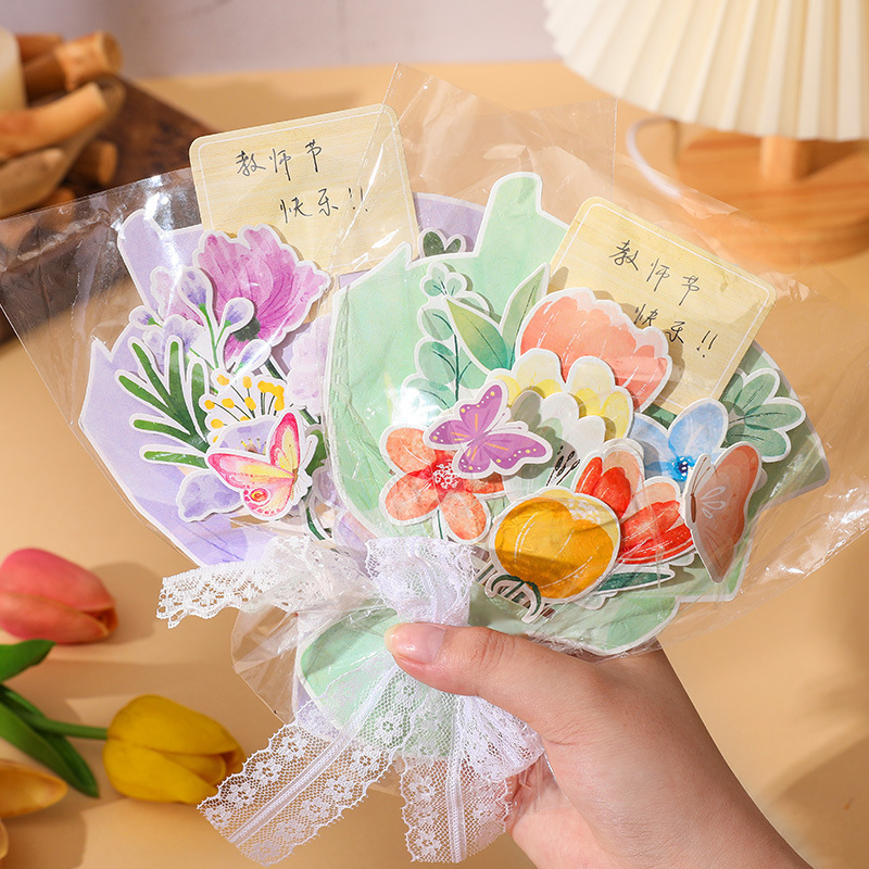 Handmade diy craft laser cutting 3D pop up wrapped flower bouquet greeting card for thanksgiving