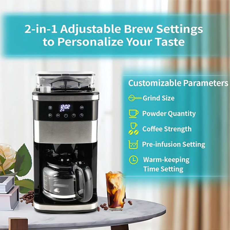 American style fully automatic grinding integrated coffee machine household office electric drip coffee maker with timer