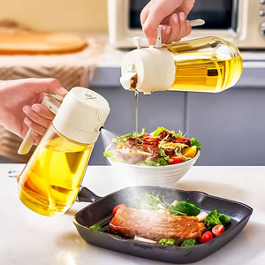 2-in-1 Glass Oil Spray Bottle 470ml Self-pressing Cooking Oil Sprayer Kitchen Spray Down Integrated Oil Dispenser