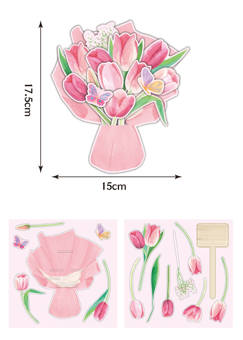 Handmade diy craft laser cutting 3D pop up wrapped flower bouquet greeting card for thanksgiving