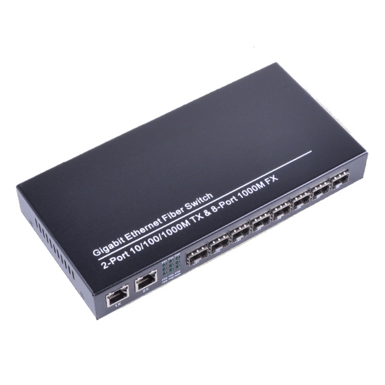 8 Gigabit SFP Ports 2 x 1000Mbps RJ-45 Ethernet Media Converter 8 SFP Port Fiber Optical Switch