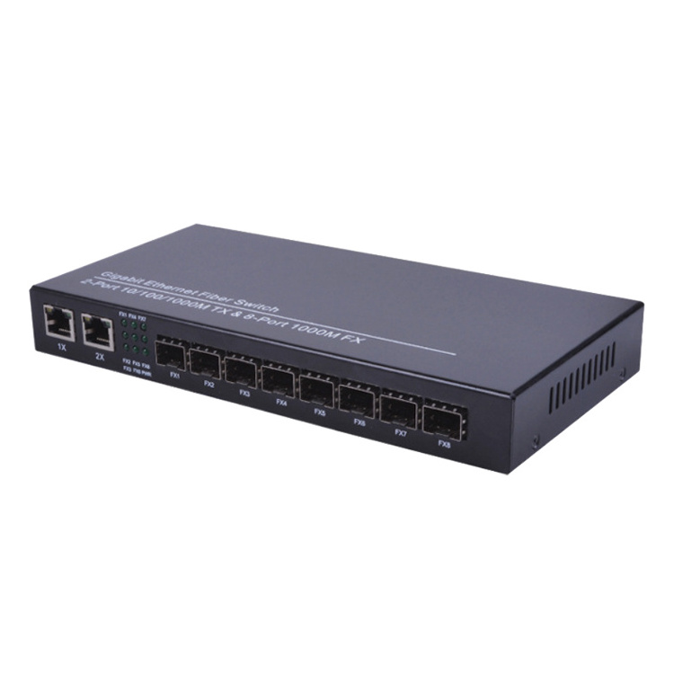 8 Gigabit SFP Ports 2 x 1000Mbps RJ-45 Ethernet Media Converter 8 SFP Port Fiber Optical Switch